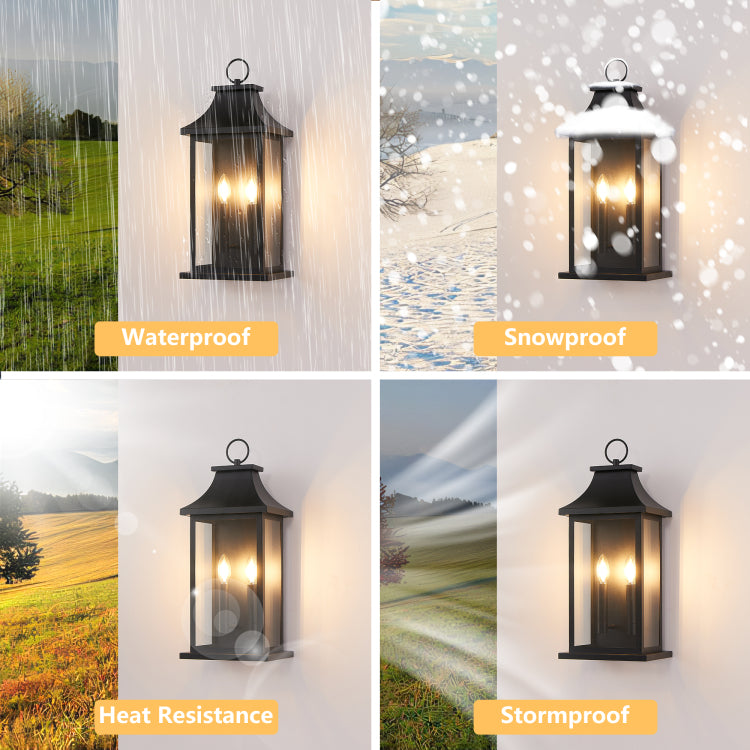 Outdoor Wall Lantern 2 Light, 22" Large Outside Wall Sconce, Modern Black Wall Light Fixture With Glass, Waterproof Exterior Lamp For House, Porch, Garage Bulbs Not Included