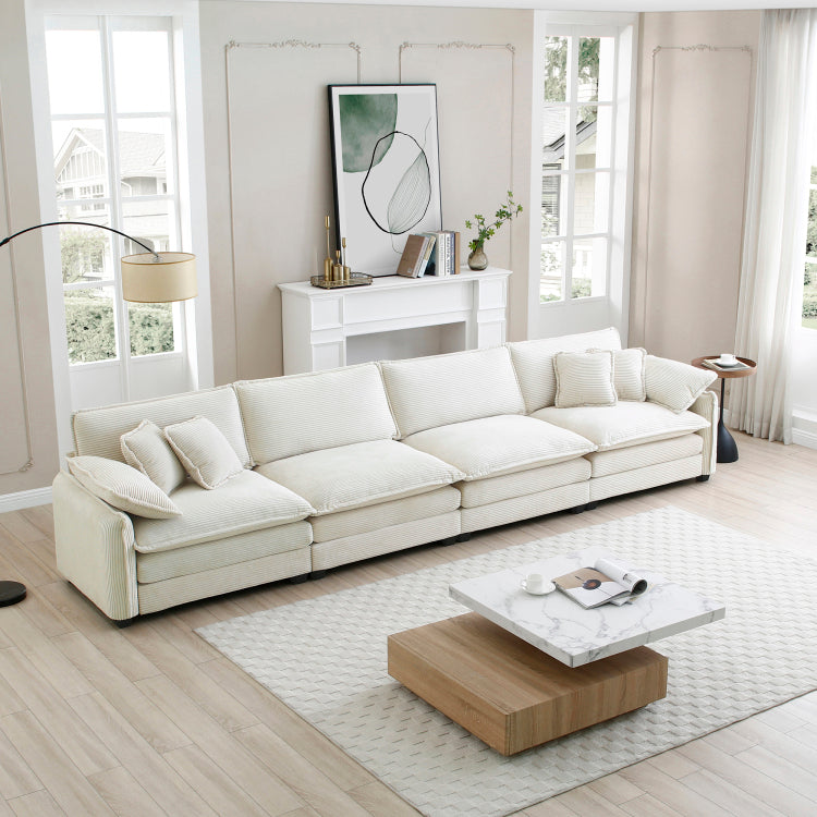 Corduroy Sofa , Modern Upholstered 4 Seater Corduroy Fabric Sofa , Office Living Room Apartment Comfortable Sofa, Easy To Assemble With 2 Arm Pillows And 4 Throw Pillows