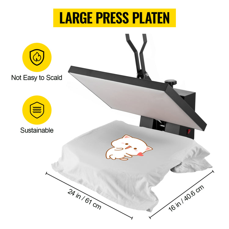 Heat Press 16X24, 1700W Power Heat Press Machine, Fast Heating, High Pressure Heat Press Machine For T Shirt, Digital Industrial Sublimation Printer For Heat Transfer Vinyl, Easy To Use, Black
