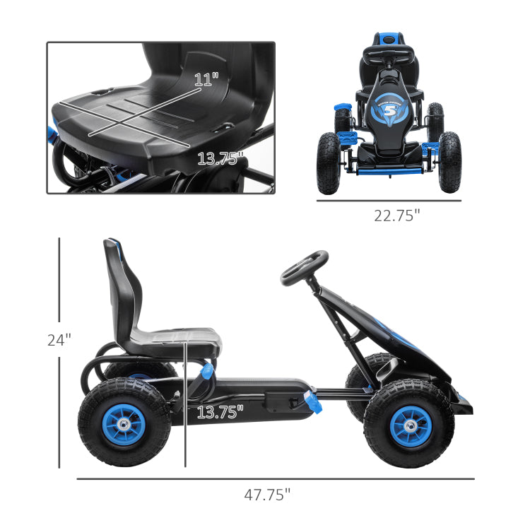 Aosom Kids Pedal Go Kart Ride On Toy With Ergonomic Comfort, Pedal Car With Tough, Wear Resistant Tread, Go Cart Kids Car For Boys & Girls With Suspension System, Safety Hand Brake, Ages 5 12, Blue