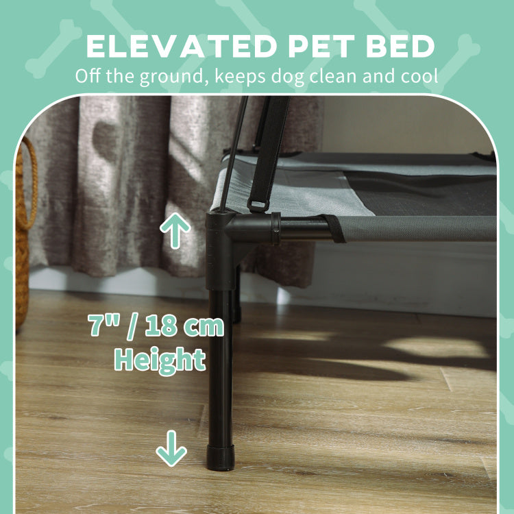Pawhut Elevated Portable Dog Cot Pet Bed With Uv Protection Canopy Shade, 30 Inch, Gray