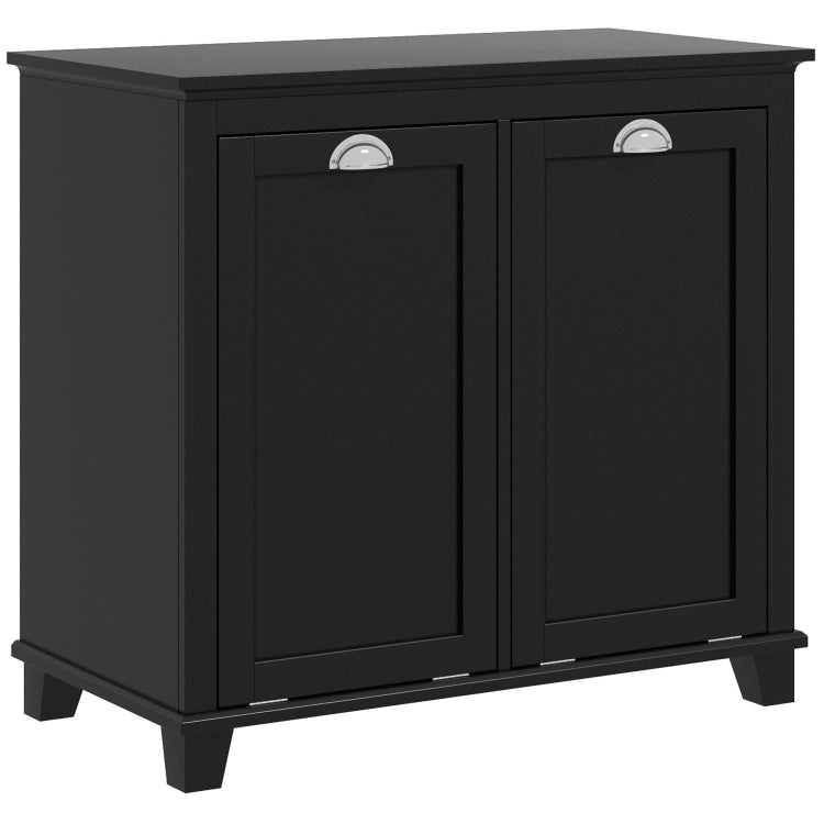 Homcom Dual Tilt Out Laundry Hamper Cabinet, Bathroom Storage Cabinet With 2 Compartment Hamper, Modern Floor Cabinet For Washroom, Black