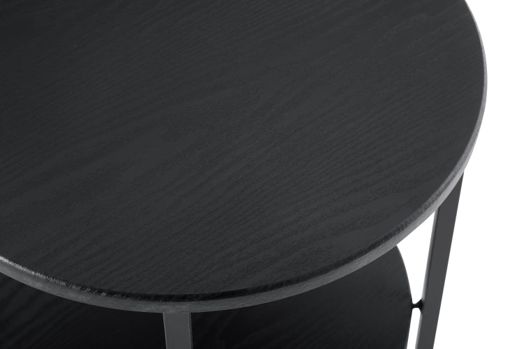 Small Round Side Table,2 Tiers Farmhouse End Table,Accent Tables For Small Spaces,Night Stands For Bedrooms Living Room,Coffee Tables With Storage Shelf,Black