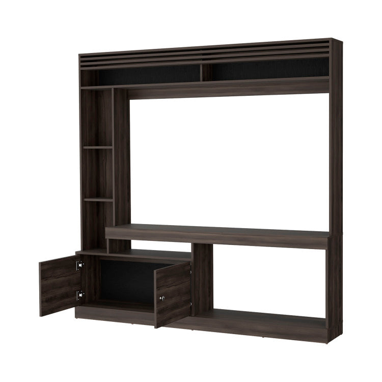 Rock House Entertainment Center With Two Doors And Open Storage, Stained Walnut