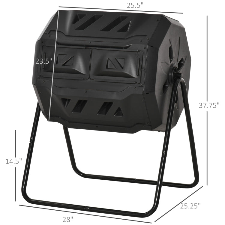 Outsunny Tumbling Compost Bin Outdoor 360 Dual Chamber Rotating Composter 43 Gallon, Black