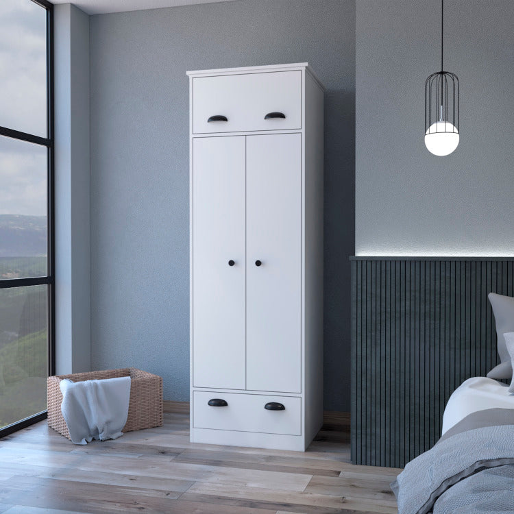 Linch Armoire With Hinged Drawer, Double Door Cabinet And 1 Drawer