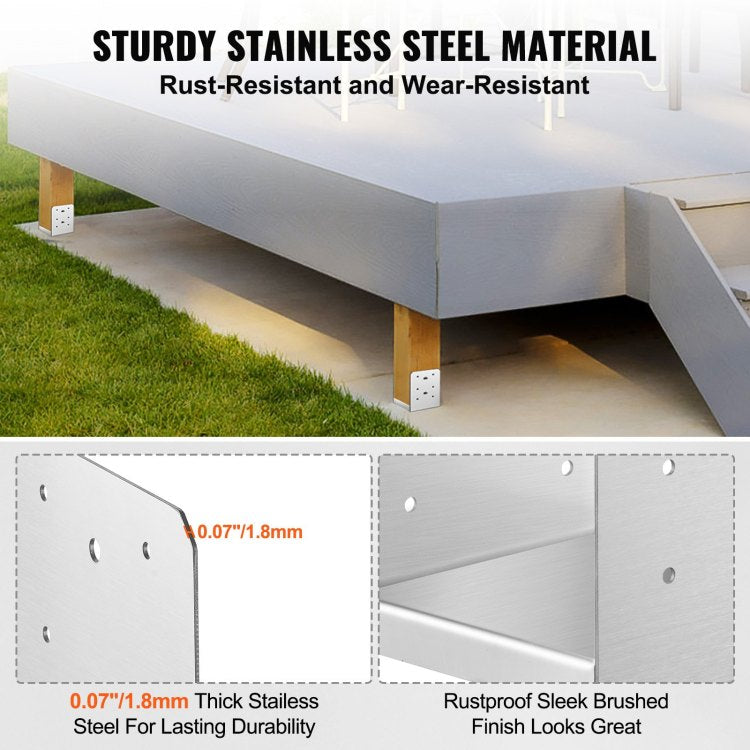 6"X 6" Post Base, 1Pcs Stainless Steel Adjustable Post Anchor Bracket Internal 5.9 X 5.5" , Adjustable Post Base For Pavilion Deck Porch Handrail Railing Support Decorative Anchor Plate