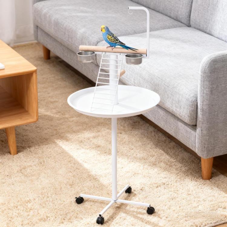Easy To Move Bird Stand With Wheels, Feed Bowls, Round Tray,Bird Feeder Station