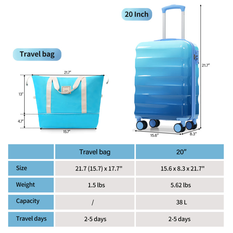 20" Carry On Luggage With Cup Holder Lightweight Glossy Hardshell Suitcases With Spinner Wheels, Tsa Lock, Airline Approved, 2 Piece Set