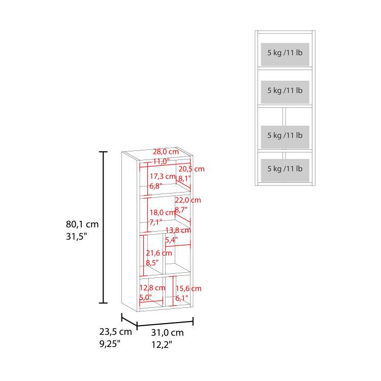 White Wall Mounted Bathroom Cabinet With Door And 4 Open Shelves