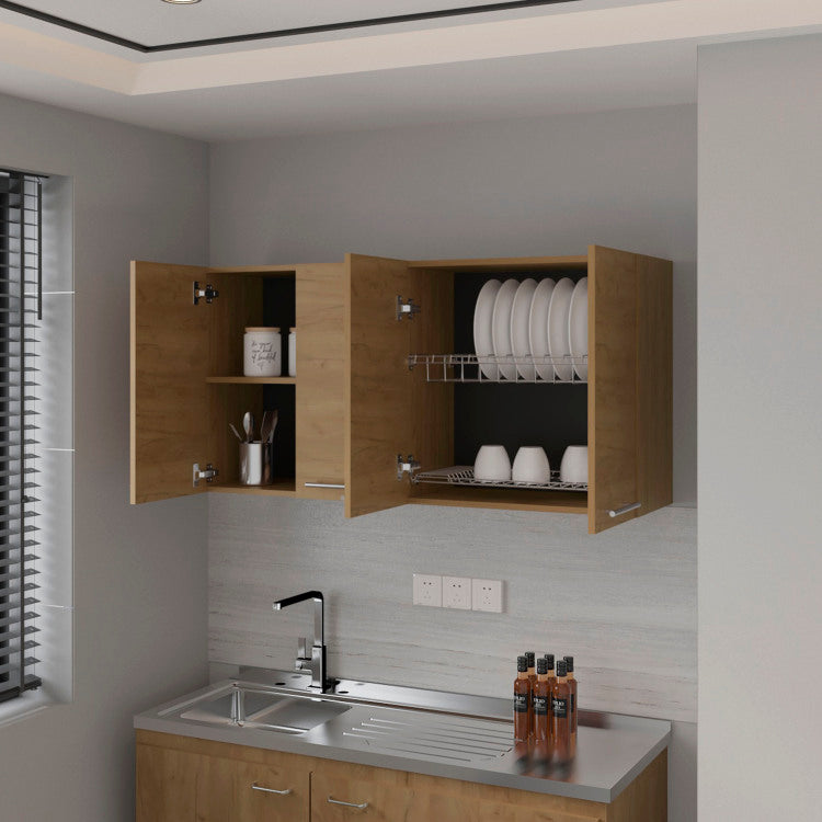 Lyman Wall Cabinet Kitchen In Melamine Wit 4 Doors , Natural Oak