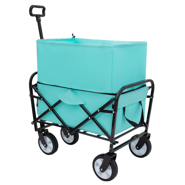 Minimeetall Extention Collapsible Foldable Wagon Cart With Strapping System Beach Wagon Utility Cart Utility Wagon Grocery Cart For For Camping Shopping Sports Gardeing Fishing Supports 225Lbs Blue