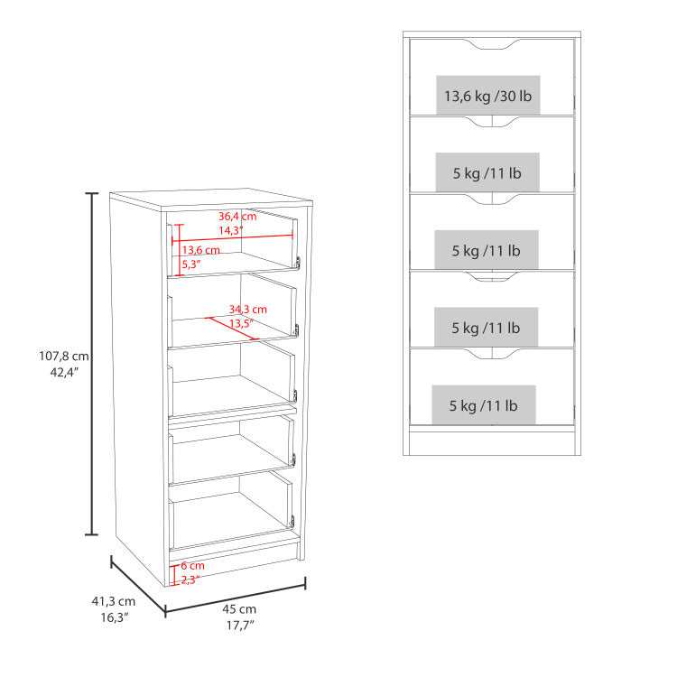Olijato 5 Drawer Dresser For Nurseries And Bedrooms Modern Space Saving Storage, Natural Oak