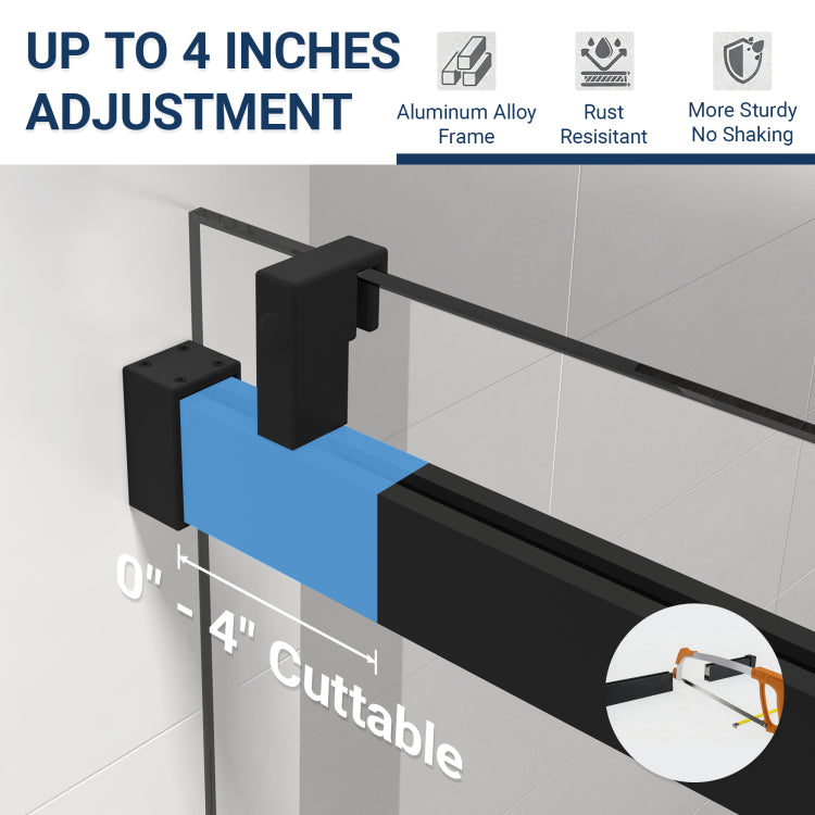 56" 60" W X 76" H Frameless Soft Closing Single Sliding Shower Door, 3 8" 10Mm Tempered Glass With Easy Cleaning Nano Coating, Matte Black 22D01 60Mb
