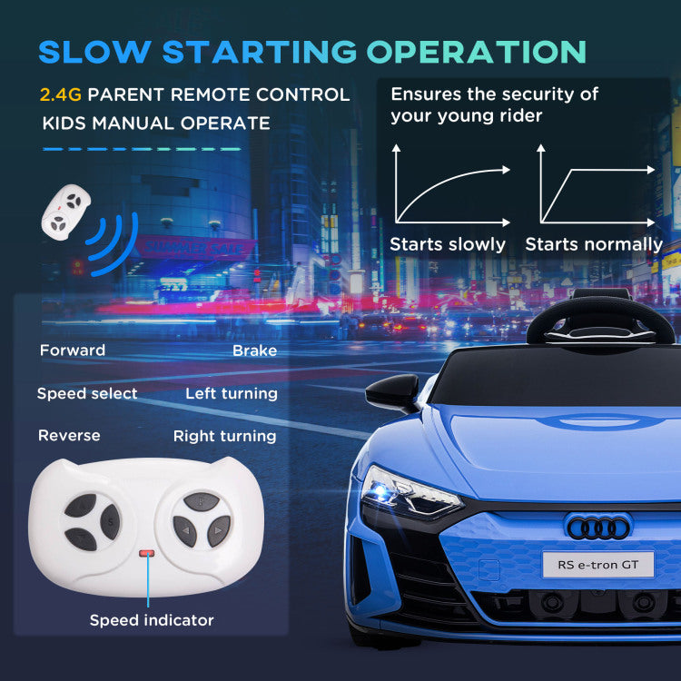 Aosom Kids Ride On Car, 12V Licensed Audi Rs E Tron Gt 3.1 Mph Electric Car For Kids, Ride On Toy For Boys And Girls With Remote Control, 4 Wheels With Suspension, Horn, Music, Lights, Blue