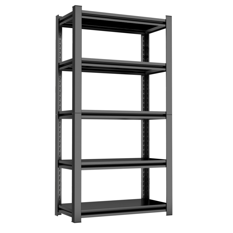 63" H Adjustable Storage Rack, Adjustable Shelves, 2000Lbs Five Tier Shelving Unit, Scratch Resistant And Wear Resistant Panels, Black, Requires Assembly