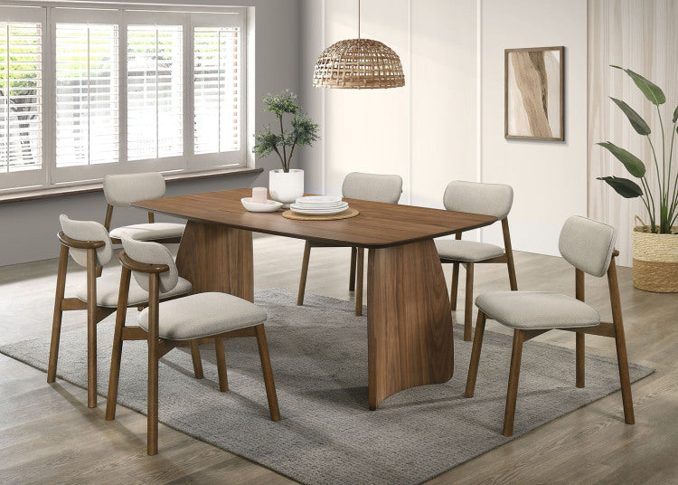 Mid Century Modern Style 2Pc Side Chair Upholstered Polyester Walnut And Beige Finish Dining Room