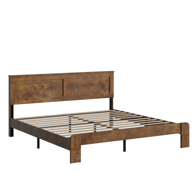 Bed Frame King Size, Wood Platform Bed Frame , Noise Free,No Box Spring Needed And Easy Assembly Tool,Large Under Bed Storage,Dark Brown