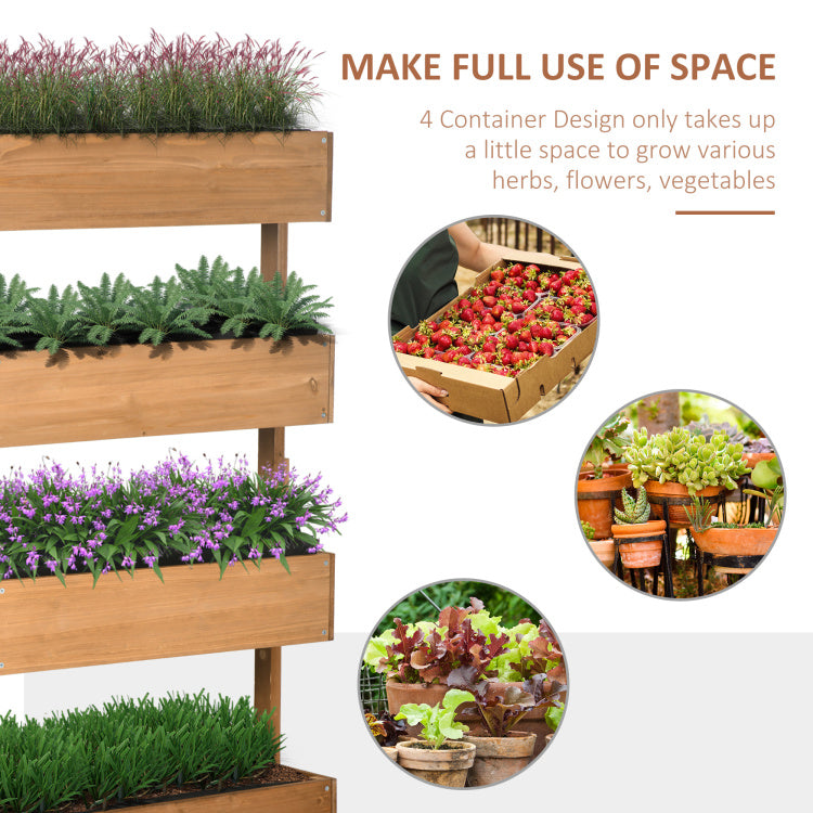 Outsunny Vertical Garden Planter, Wooden 4 Tier Planter Box, Self Draining With Non Woven Fabric For Outdoor Flowers, Vegetables And Herbs, Orange