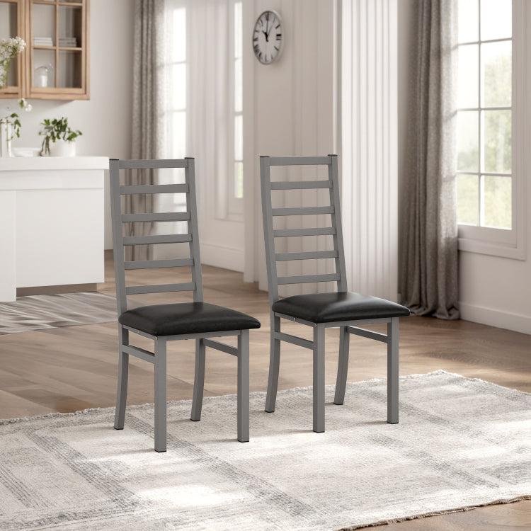 Metal Dining Chairs Set Of 2, Steel Legs And Pu Leather Seats, High Back Armless Dining Chairs, For Kitchen, Living Room, Grey