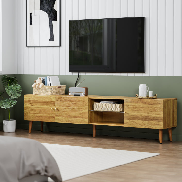 70 Inch Mid Century Modern Tv Stand, Tv Stand With Storage, Entertainment Center For Living Room Bedroom, Tv Media Console
