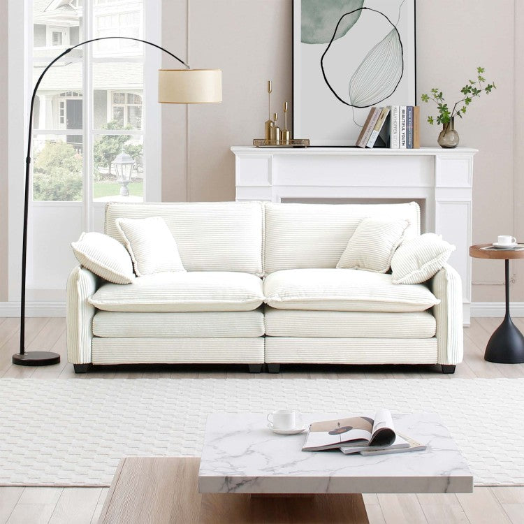 Warm And Cozy Living Room Sofa With 4 Pillows Upholstered Large Deep Seat 2 Seater Sofa For Living Room, Beige Corduroy