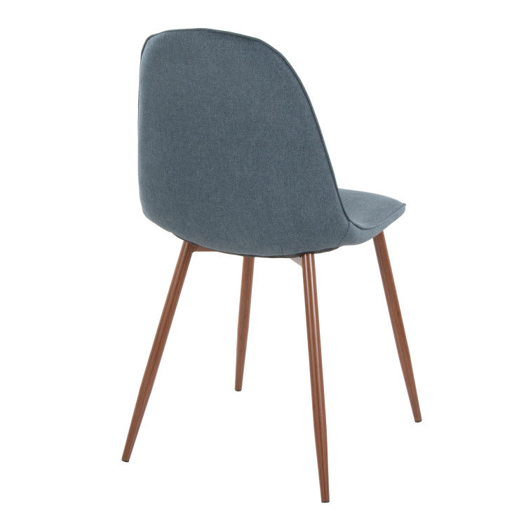 Mid Century Modern Dining Accent Chair In Walnut And Blue Fabric Set Of 2