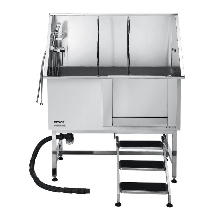 50 Inch Dog Grooming Bath Tub Stainless Steel W Stairs Water Filter Left