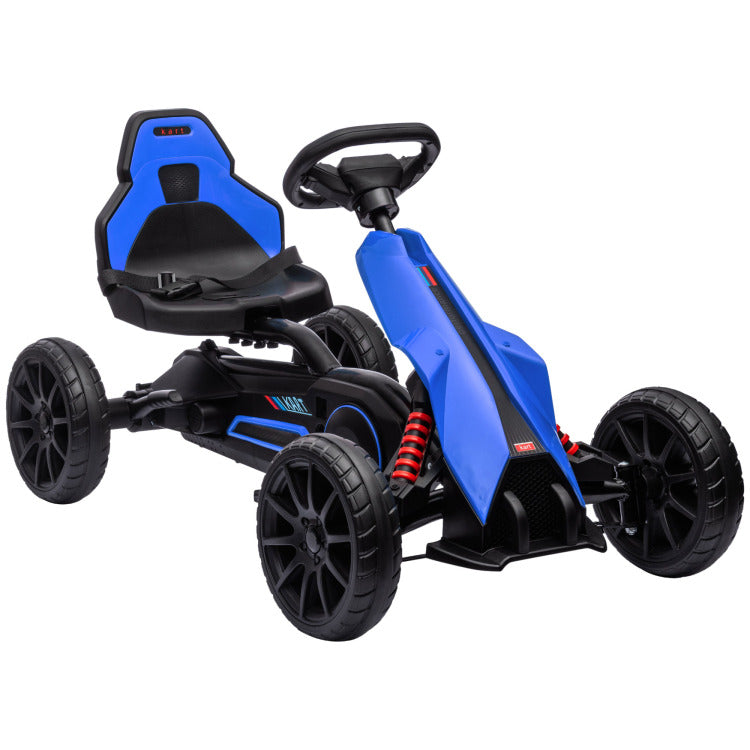 Aosom Kids Pedal Go Kart, Outdoor Ride On Toy With Adjustable Seat, Swing Axle, Handbrake, 4 Non Slip Eva Wheels For Boys And Girls Aged 3 8 Years Old, Blue