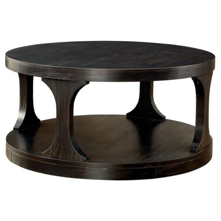 Transitional Style Antique Black Finish Bold Round Structure 1Pc Coffee Table With Extra Storage Shelf I Designed Legs End Table Not Included