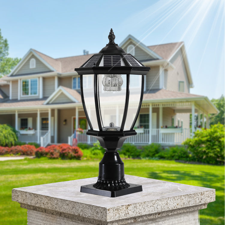 20" H Black Solar Powered Led Outdoor Lantern, Vintage Garden Light With Elegant Glass Design For Pathways, Yards, And Patios 1 Pack