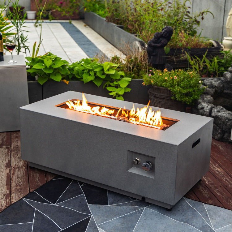 Old Sku: W853P193937 42" Propane Gas Fire Pit Table 2 Pieces, 50000 Btu Rectangular Steel Fire Pit With Glass Wind Guard For Outside Patio Deck Garden Courtyard Gray