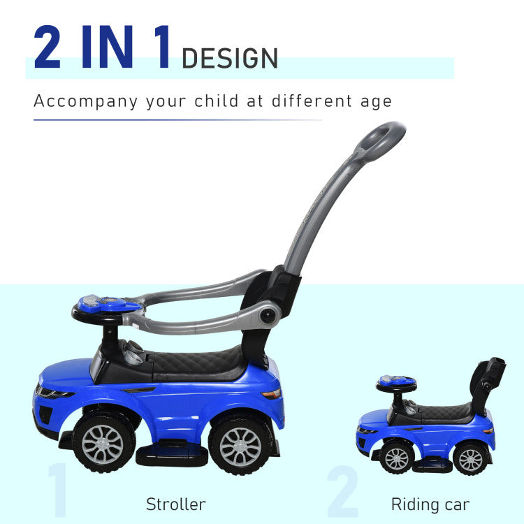 Aosom 2 In 1 Push Cars For Toddlers Kid Ride On Push Car Stroller Sliding Car With Horn Music Light Function Secure Bar Ride On Toy For Boy Girl 1 3 Years Old Blue