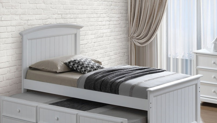 Transitional Style Capital Twin Bum Bed White Finish Headboard And Footboard Panel Trundle With 3 Storage Drawers Mortise & Tenon Joint