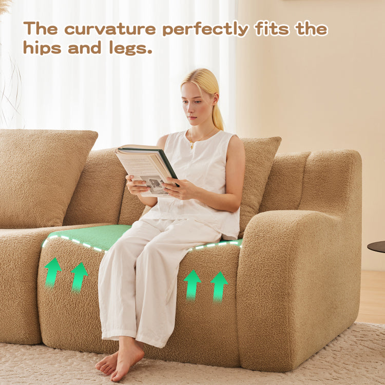 Soft Teddy Fabric Boneless Sofa,No Assembly Required Streamlined Design,Anti Slip Design 32D High Density Sponge Fits Living Rooms Bedrooms,Camel