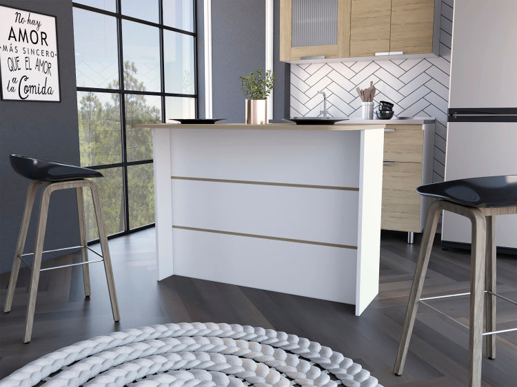 Crete Kitchen Island, Kitchen Bar With 3 Tier Shelves