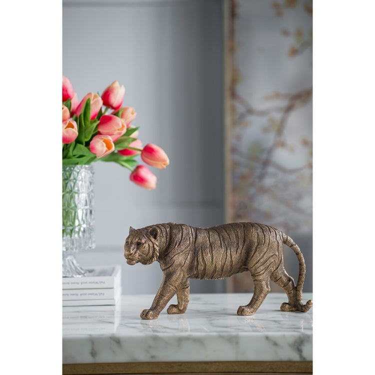 11.5X3.5X5.5" Tiger Statue Decor, Gleaming Coppery Finish