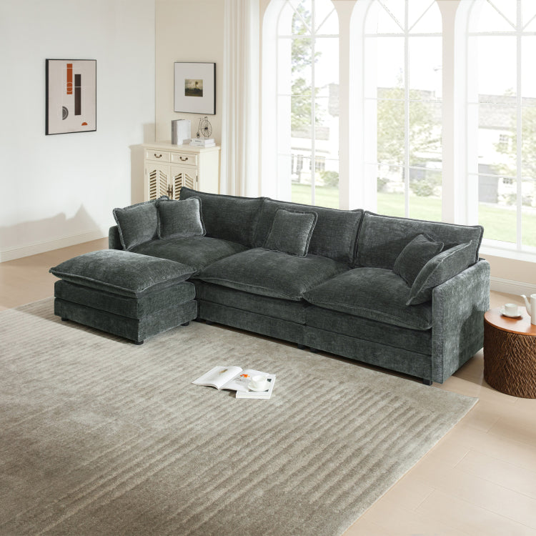 Free Combination Comfy Upholstery Modular Oversized L Shaped Sectional Sofa With Reversible Ottoman, Gray Chenille