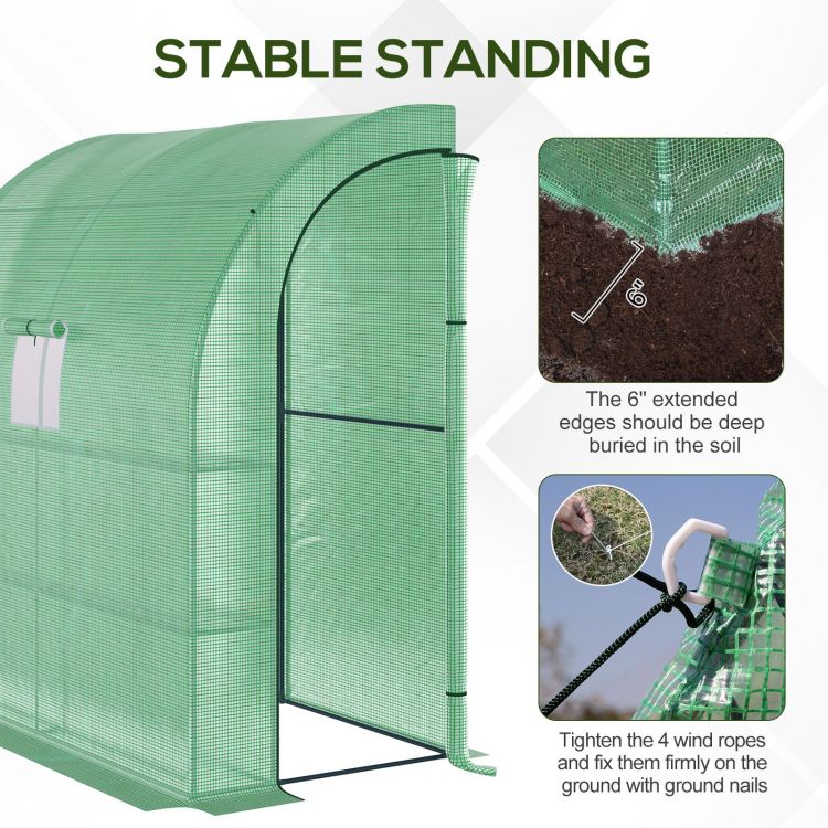 Outsunny 7' X 3' X 7' Lean To Greenhouse, Walk In Green House, Plant Nursery With 2 Roll Up Doors And Windows, Pe Cover And 3 Wire Shelves, Green