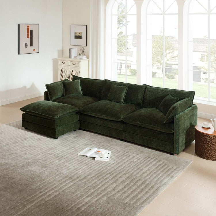 Free Combination Comfy Upholstery Modular Oversized L Shaped Sectional Sofa With Reversible Ottoman, Green Chenille
