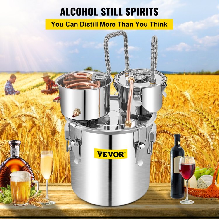 Alcohol Still, 13.2Gal 50L Stainless Steel Water Alcohol Distiller Copper Tube Home Brewing Kit Build In Thermometer For Diy Whisky Wine Brandy, Silver