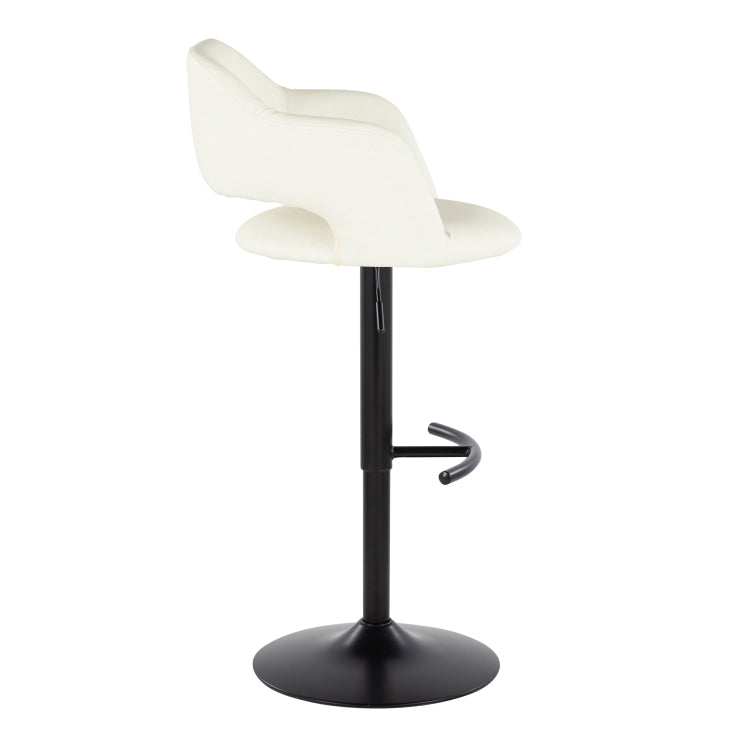 Contemporary Adjustable Barstool With Swivel In Black Metal And Cream Faux Leather With Rounded T Footrest Set Of 2