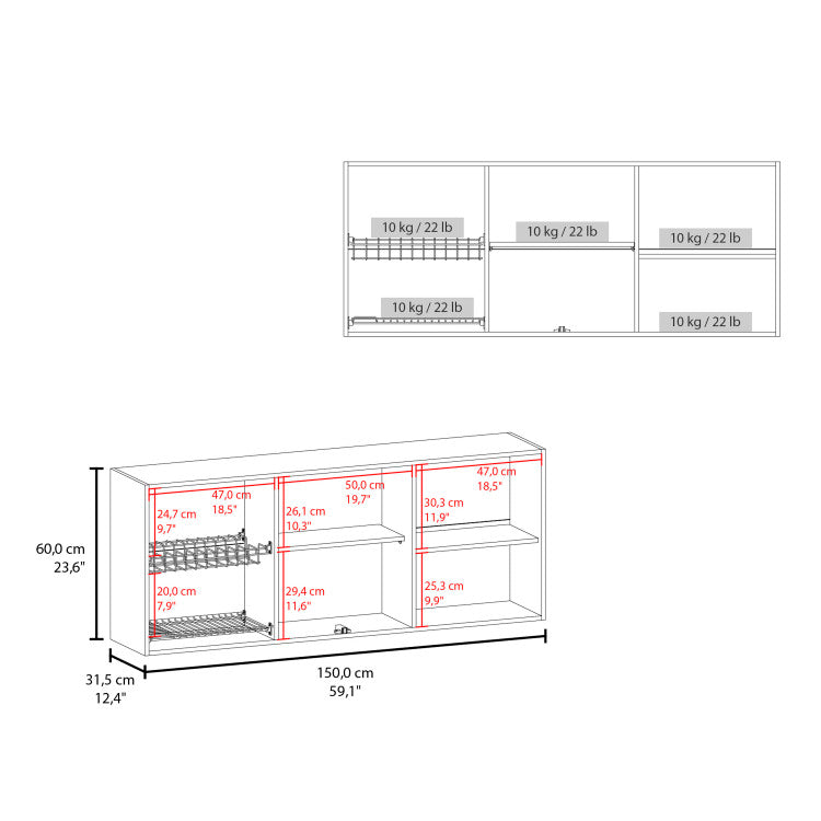 Lydia Wall Cabinet Kitchen In Melamine Wit 4 Doors And Glass Storage, Natural Oak