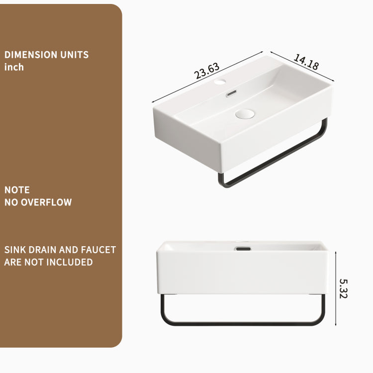 White Vessel Sink, Small Vessel Sink For Bathrooms With Towel Rack, Small Wall Mount Bathroom Sink With Faucet Hole