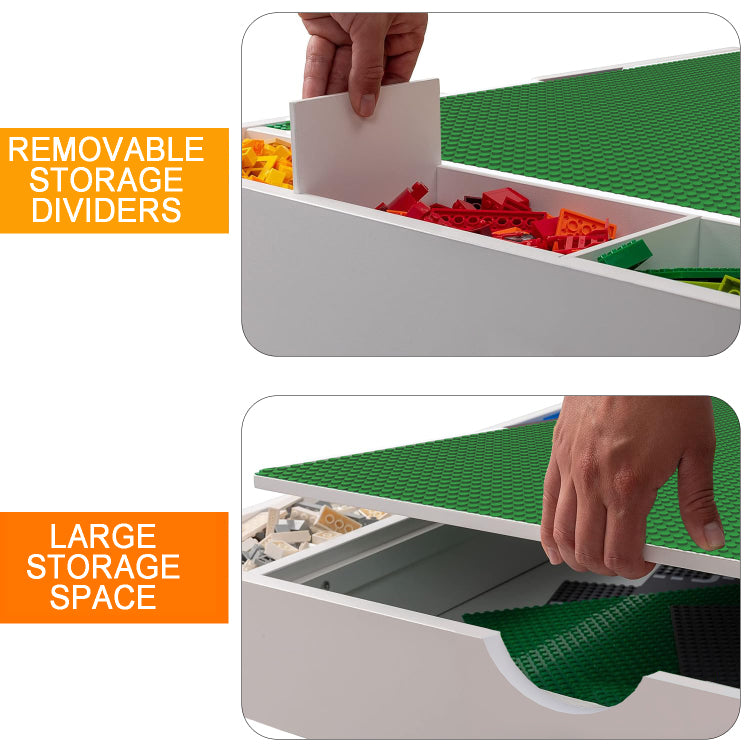 The 2 In 1 Rollaway Play Table And Toy Organizer Compatible With Lego Suitable For Storing Under Bed Or Sofa White 38" X 18.7" X 5.9"