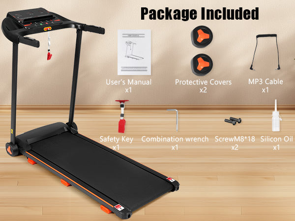 Treadmills For Home, 2.5Hp Quiet Folding Treadmill With Heart Rate Sensor, 300Lbs Weight Capacity, 7.5Mph, Incline Treadmill With Usb Charge Station For Android & Bluetooth Speaker, 6 Shock