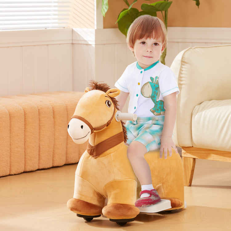 Qaba 6V Ride On Horse, Battery Powered Electric Ride On Pony With Music Forward, Pu Wheels, Soft Touch, For Girls Boys Aged 18 36 Months, Brown