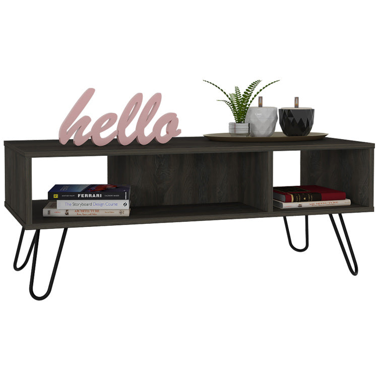 Vassel Coffee Table, Hairpin Legs, Two Shelves Espresso