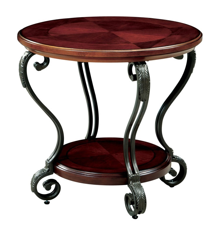 Traditional Style Brown Cherry 1Pc End Table Open Bottom Shelf Ornate Design Living Room Furniture