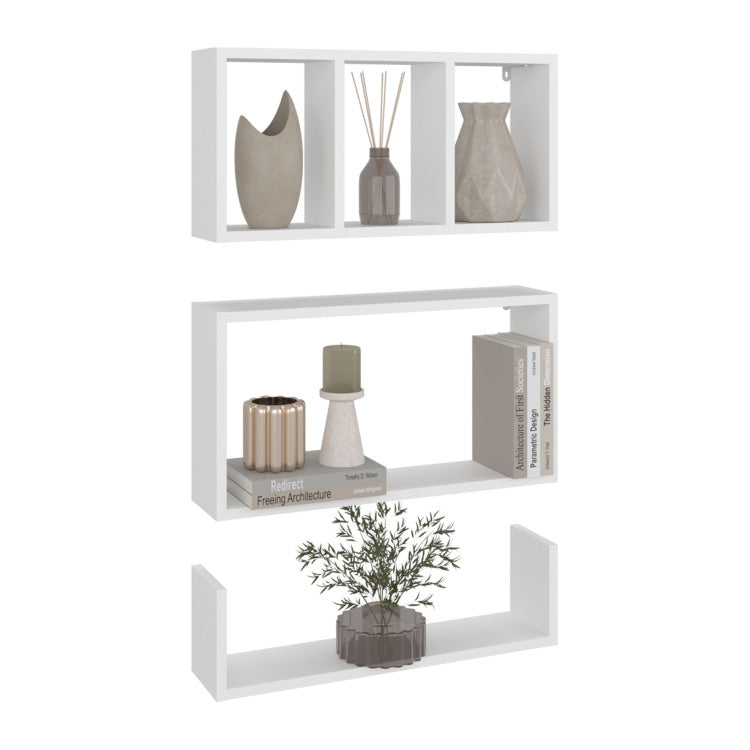 Trego Wall Shelves Set Of 3, Modern Floating Shelves For Home Storage And Decoration Of Living Rooms, Studios, Office Or Bedroom, White